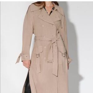 NEW Walter Baker Linen Blend Trench Coat Dark Tan Size XL